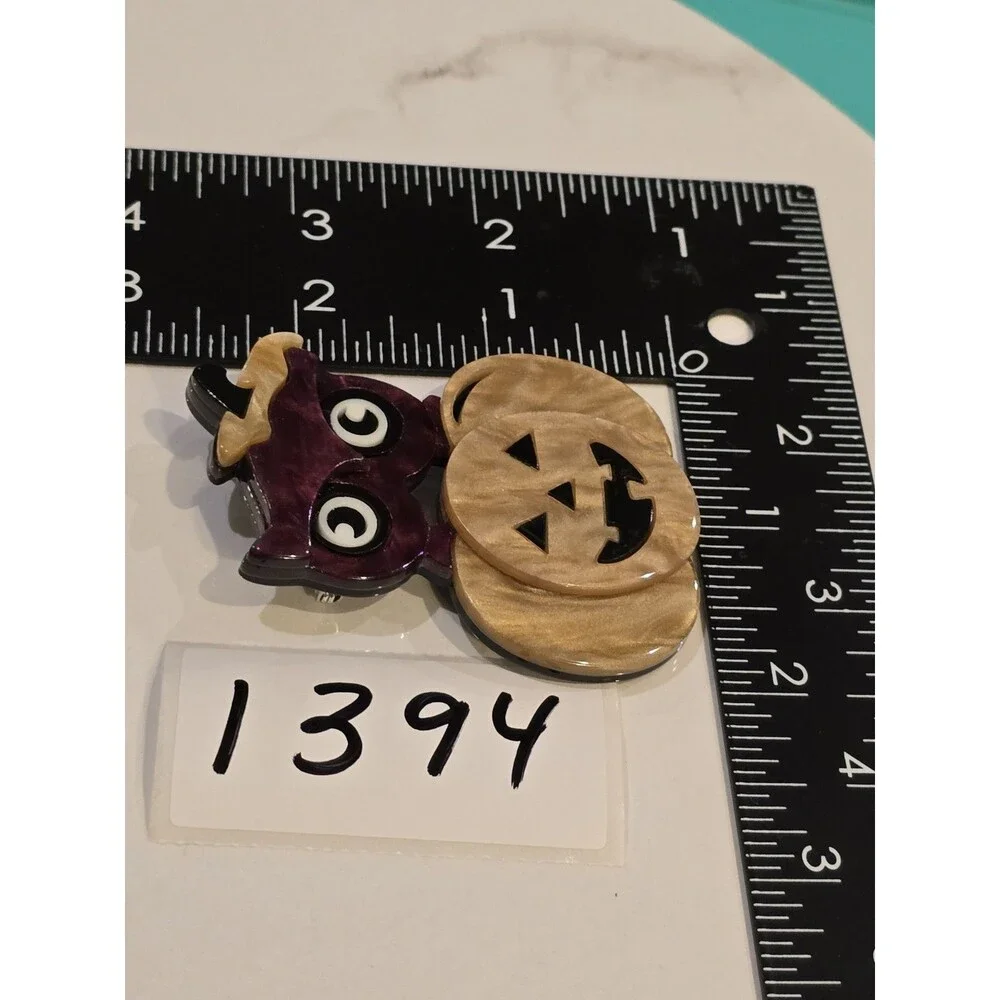 Pumpkin Patch Owl Jack O Lantern Acrylic Halloween Brooch Pin #1394